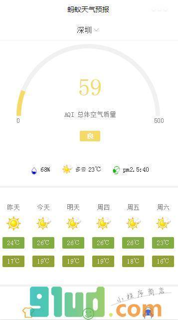 蚂蚁天气预报小程序截图