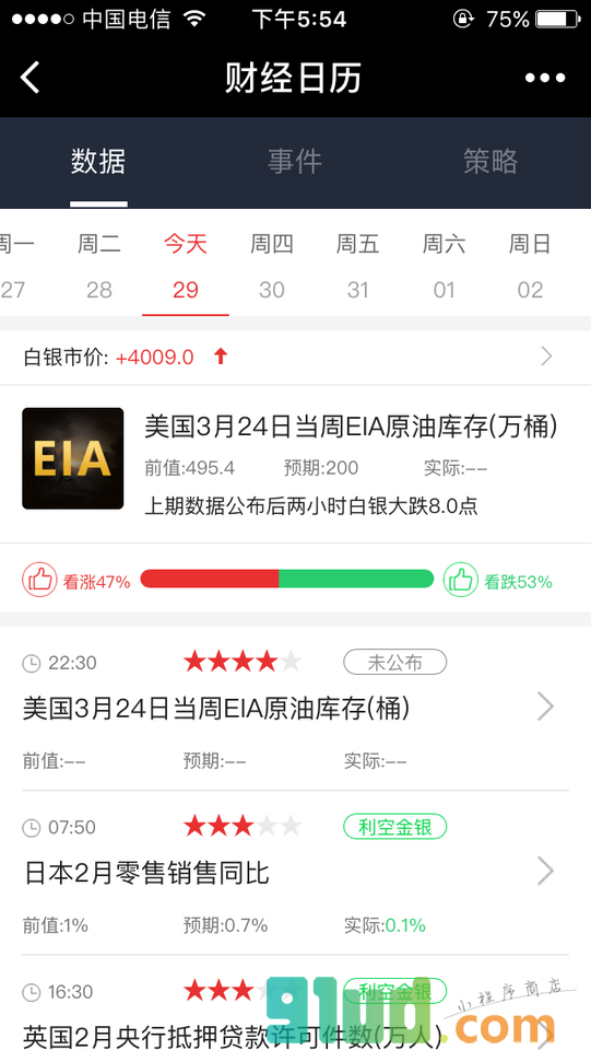 全民财经日历小程序截图