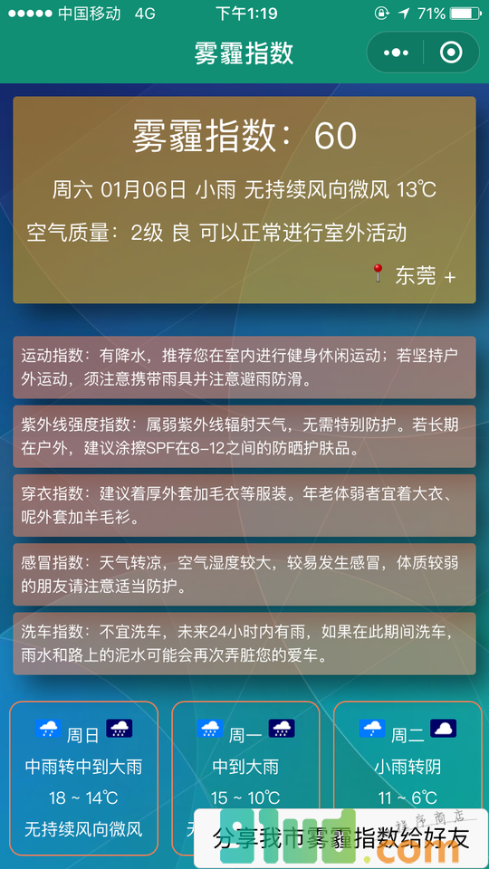 雾霾指数小程序截图