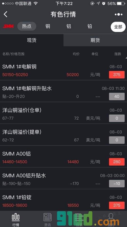 有色行情小程序截图