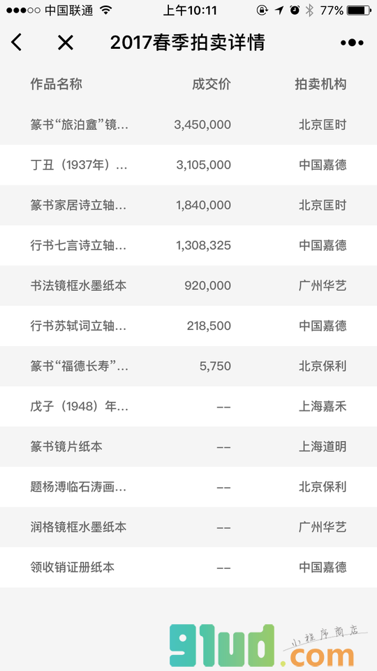 大藏嘉艺术指数小程序截图