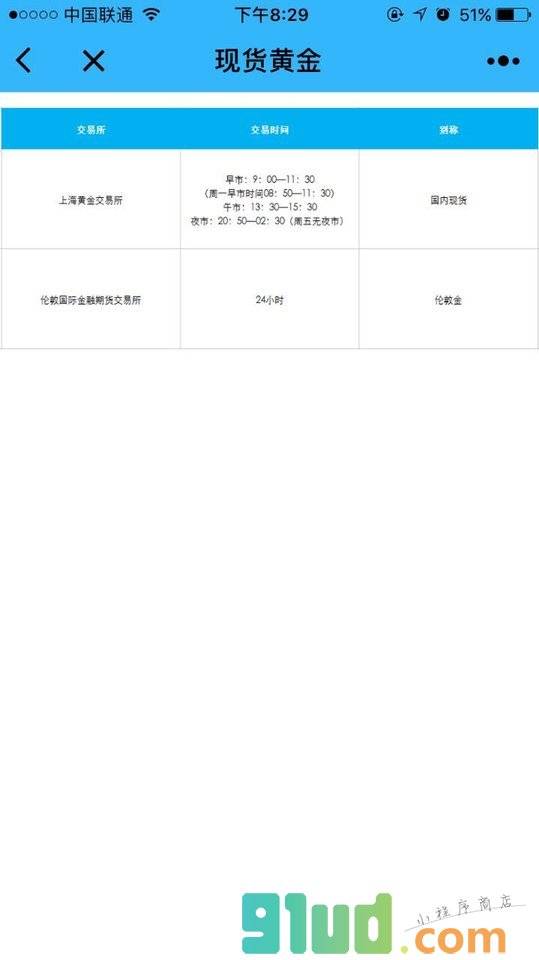 黄金期货交易时间表小程序截图