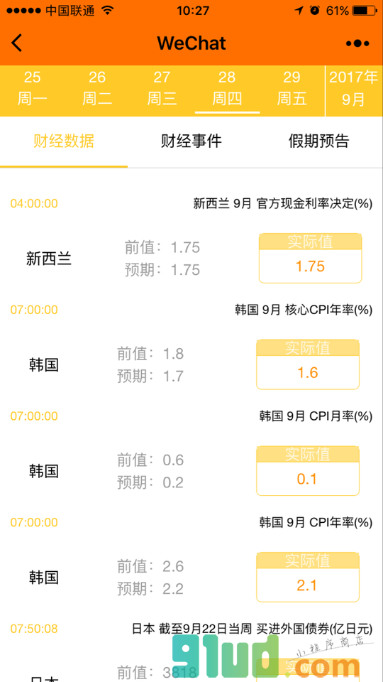 外汇财经日历工具小程序截图