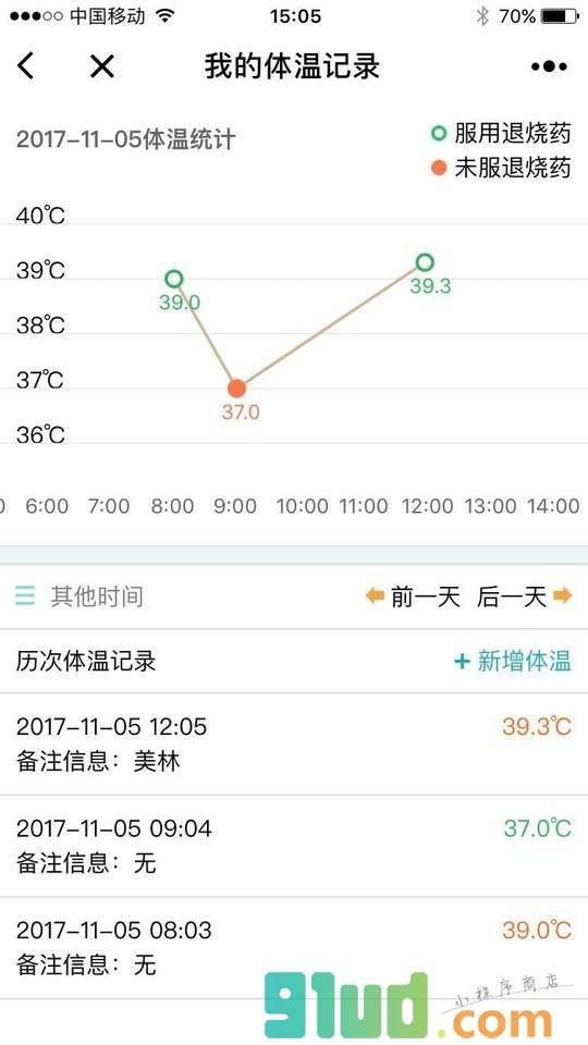 我的体温记录小程序截图