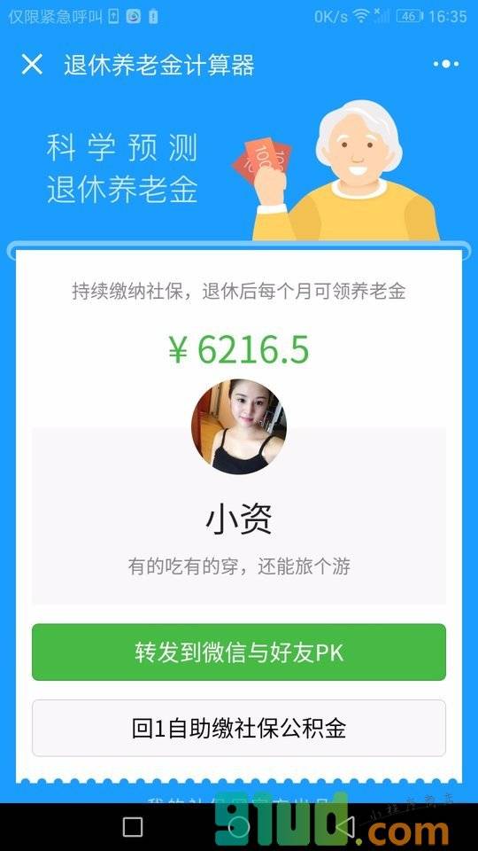 退休养老金计算器小程序截图