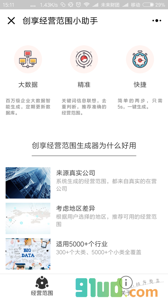 创享经营范围小助手小程序截图