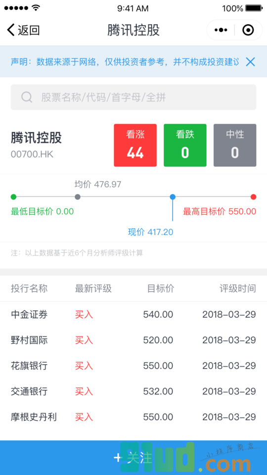 股票评级大师小程序截图