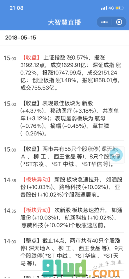 大智慧股票播报+小程序截图
