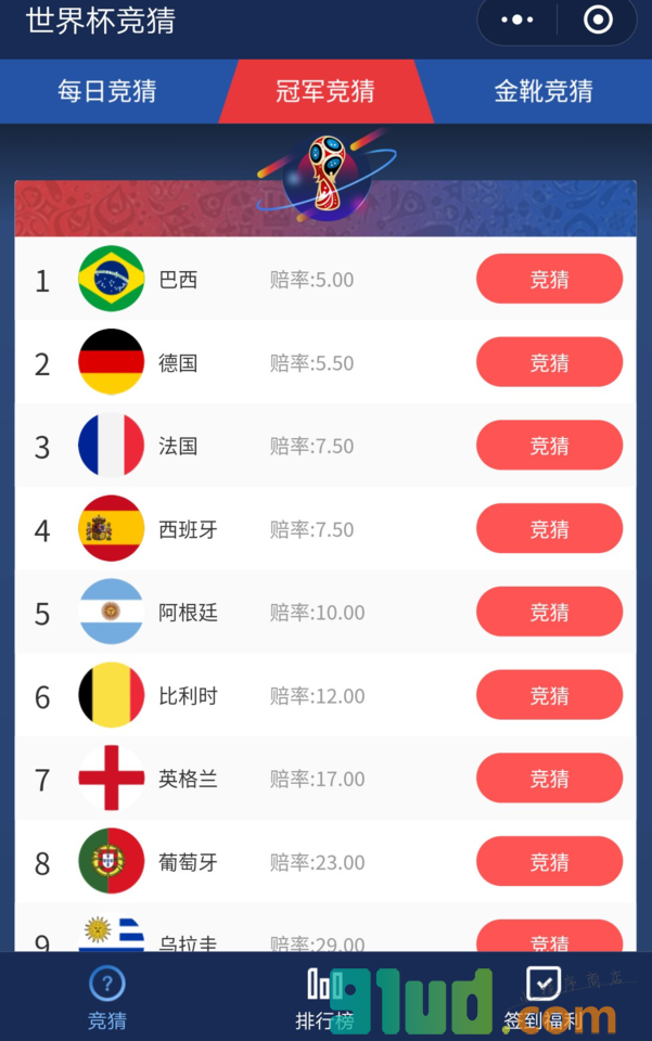 FIFA世界杯竞猜小程序截图