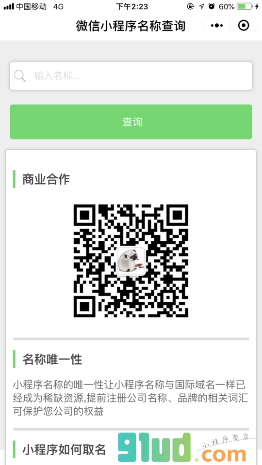 名称在线查询小程序截图