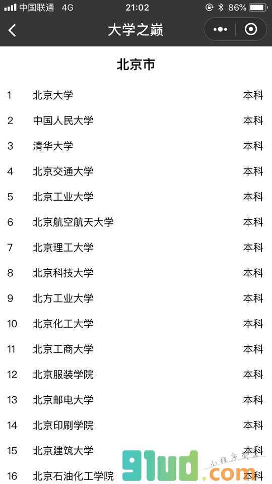 大学之巅小程序截图